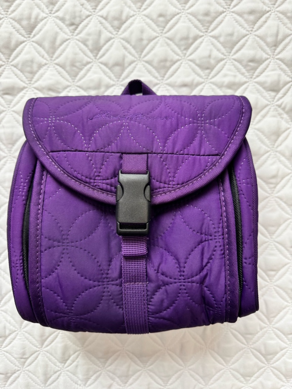 Eddie Bauer Purple Quilted Travel Cosmetic Bag Zipper Buckle